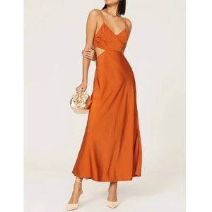 A.L.C. Blakely Rumpled Satin Cutout Midi Dress in Rust